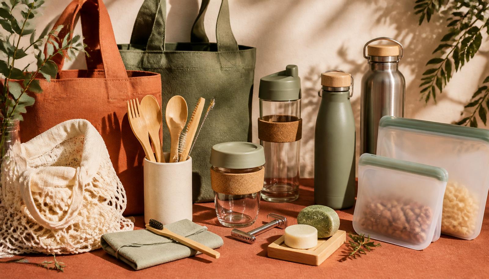 Reusable goods on a warm linen surface